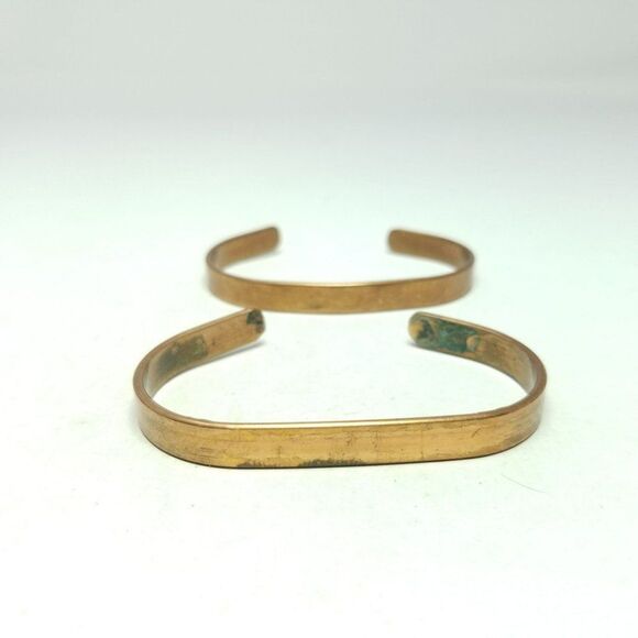 Vintage Hozoni Solid Copper Plain Cuff Bracelet Set of 2, Minimal Stacking - Picture 1 of 6